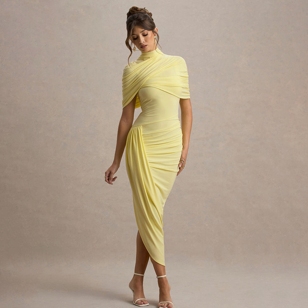Ginebra - Vestido Largo Drapeado con Chal