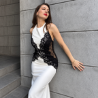 Ébano - Vestido Largo de Encaje con Escote Halter
