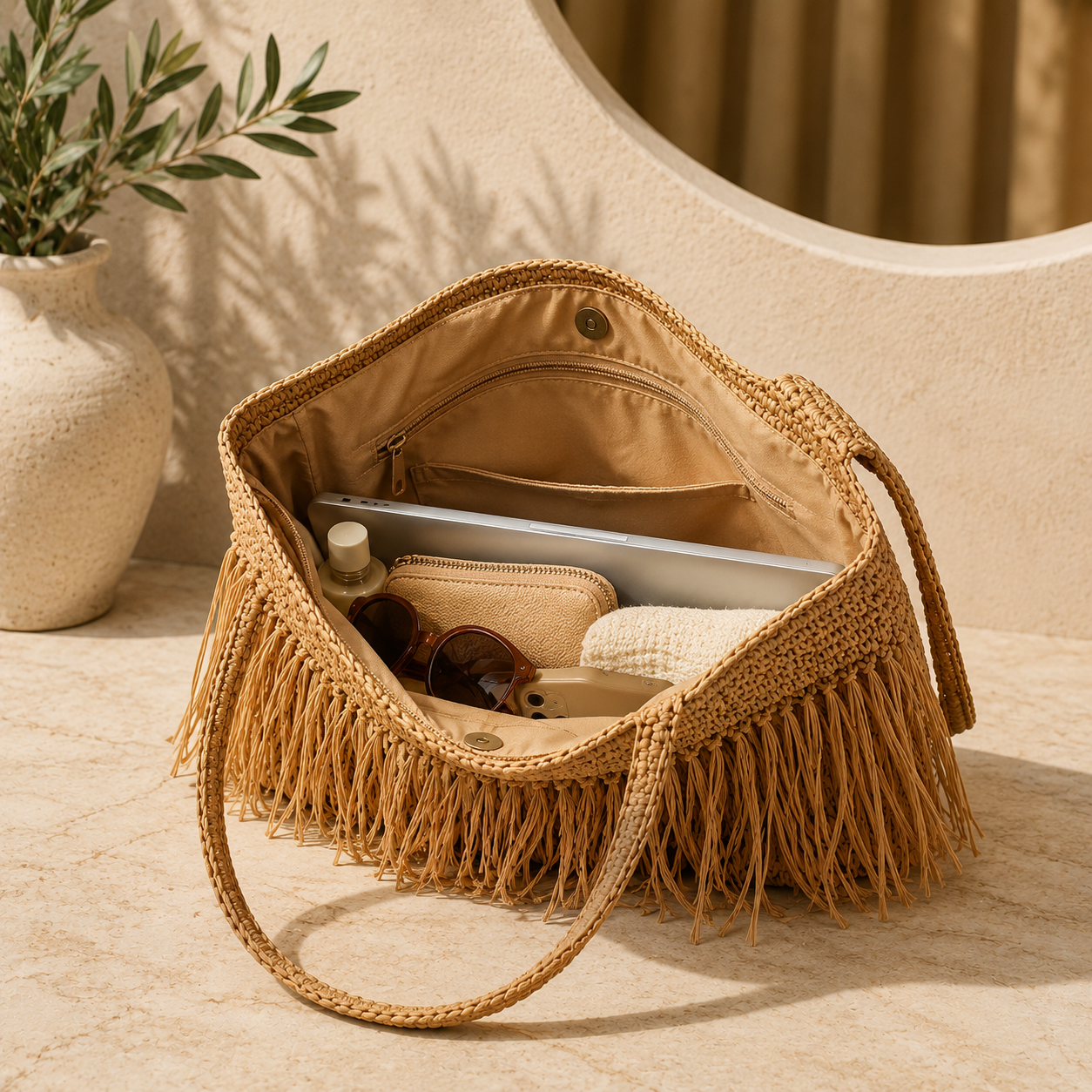 Menorca - Bolso Tejido Grande con Flecos