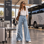 Liora - Pantalón Vaquero de Pierna Ancha con Volante