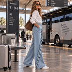 Liora - Pantalón Vaquero de Pierna Ancha con Volante