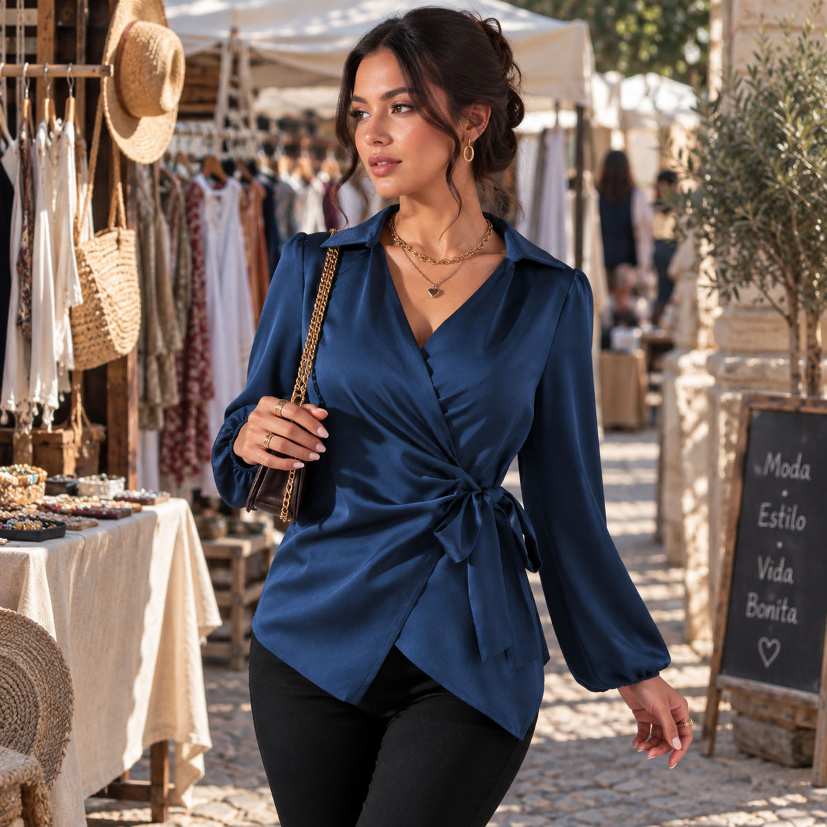 Évora - Blusa Cruzada con Lazada Ajustable