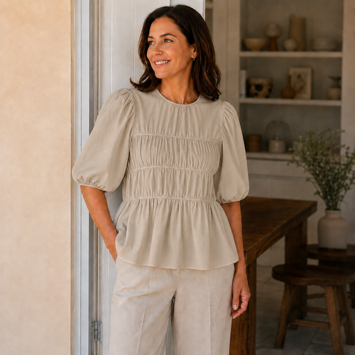Colette - Blusa Holgada con Volantes y Cuello Redondo