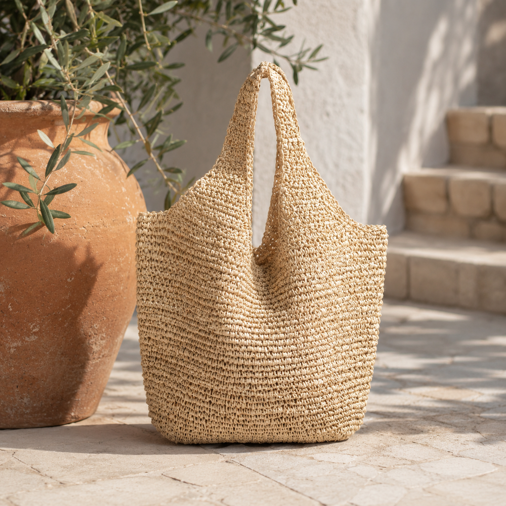 Mijas - Bolso Shopper de Rafia Trenzada