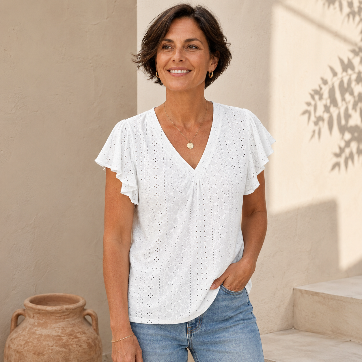 Papillon - Blusa de Manga Mariposa con Escote V