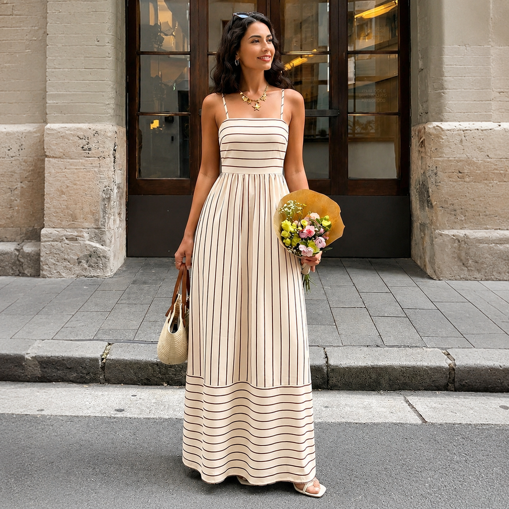 Ronda - Vestido Largo de Rayas con Escote Cuadrado