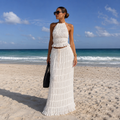 Ocean - Conjunto de Top Halter y Falda Larga Plisada
