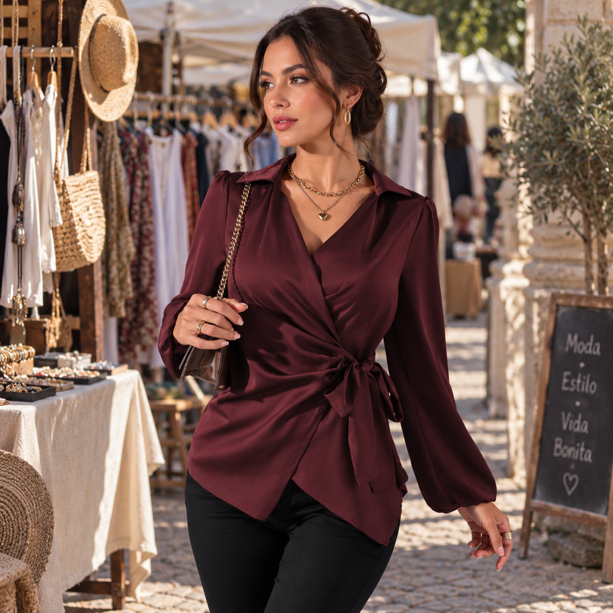 Évora - Blusa Cruzada con Lazada Ajustable