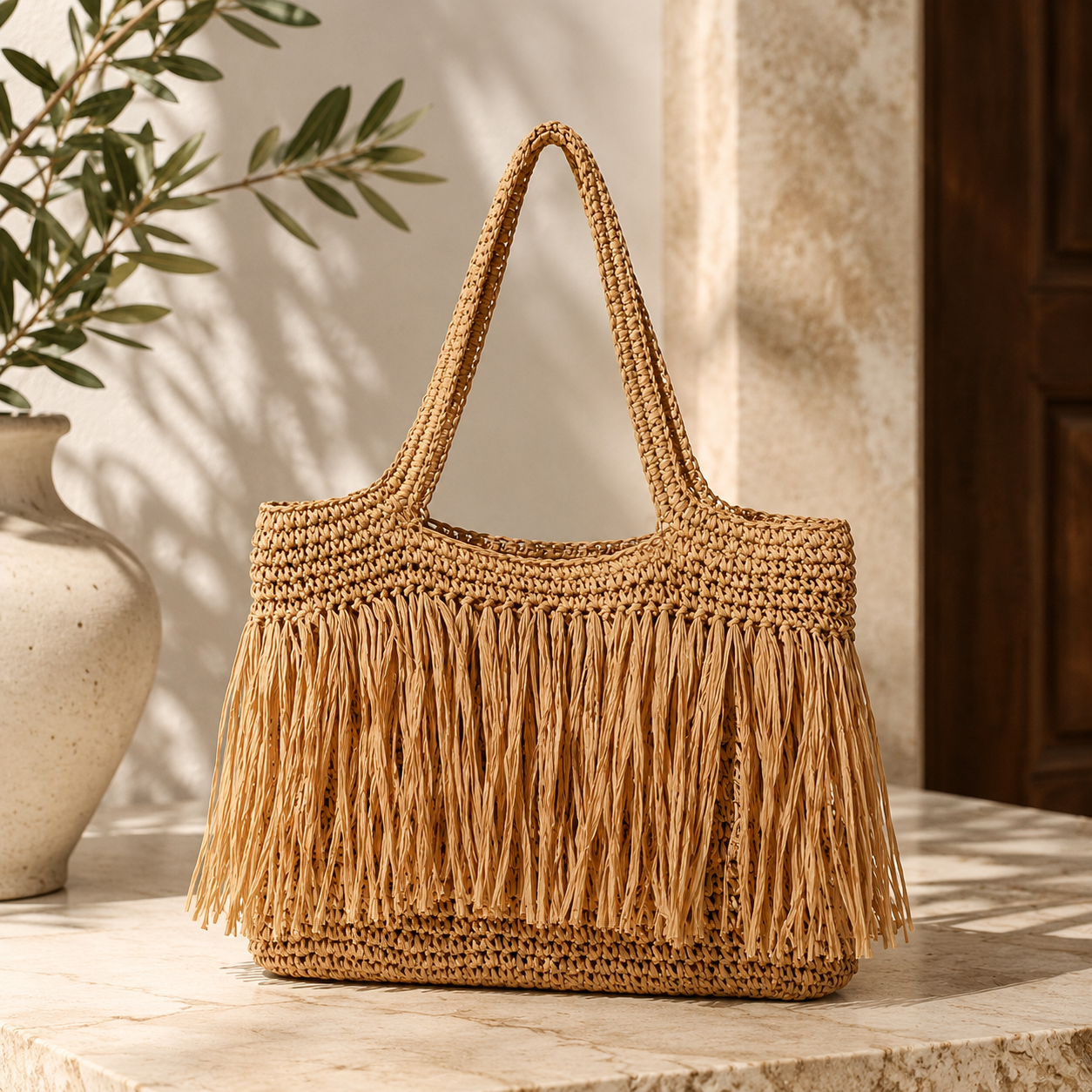 Menorca - Bolso Tejido Grande con Flecos