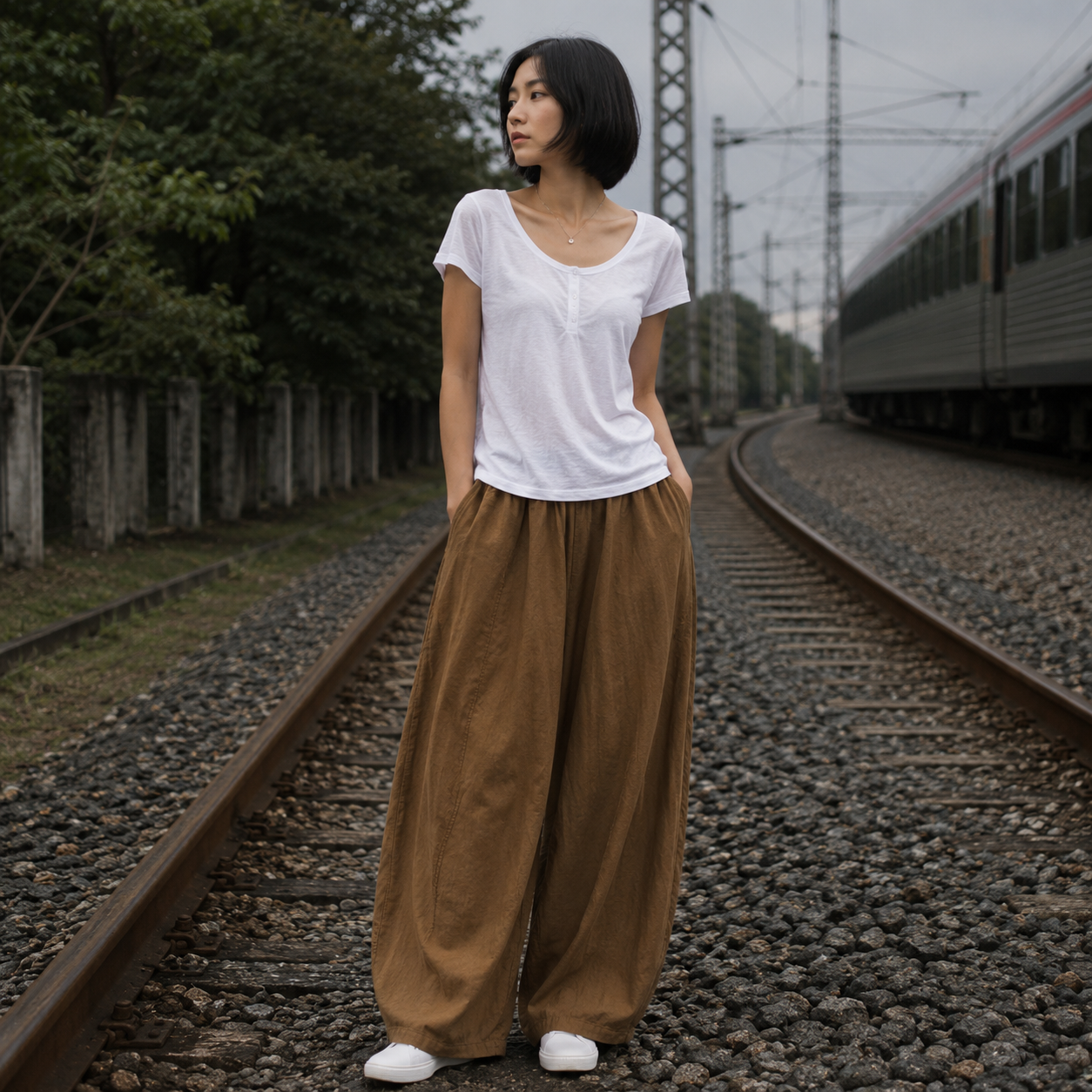 Kioto - Pantalón Bombacho de Lino con Cintura Elástica
