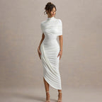 Ginebra - Vestido Largo Drapeado con Chal