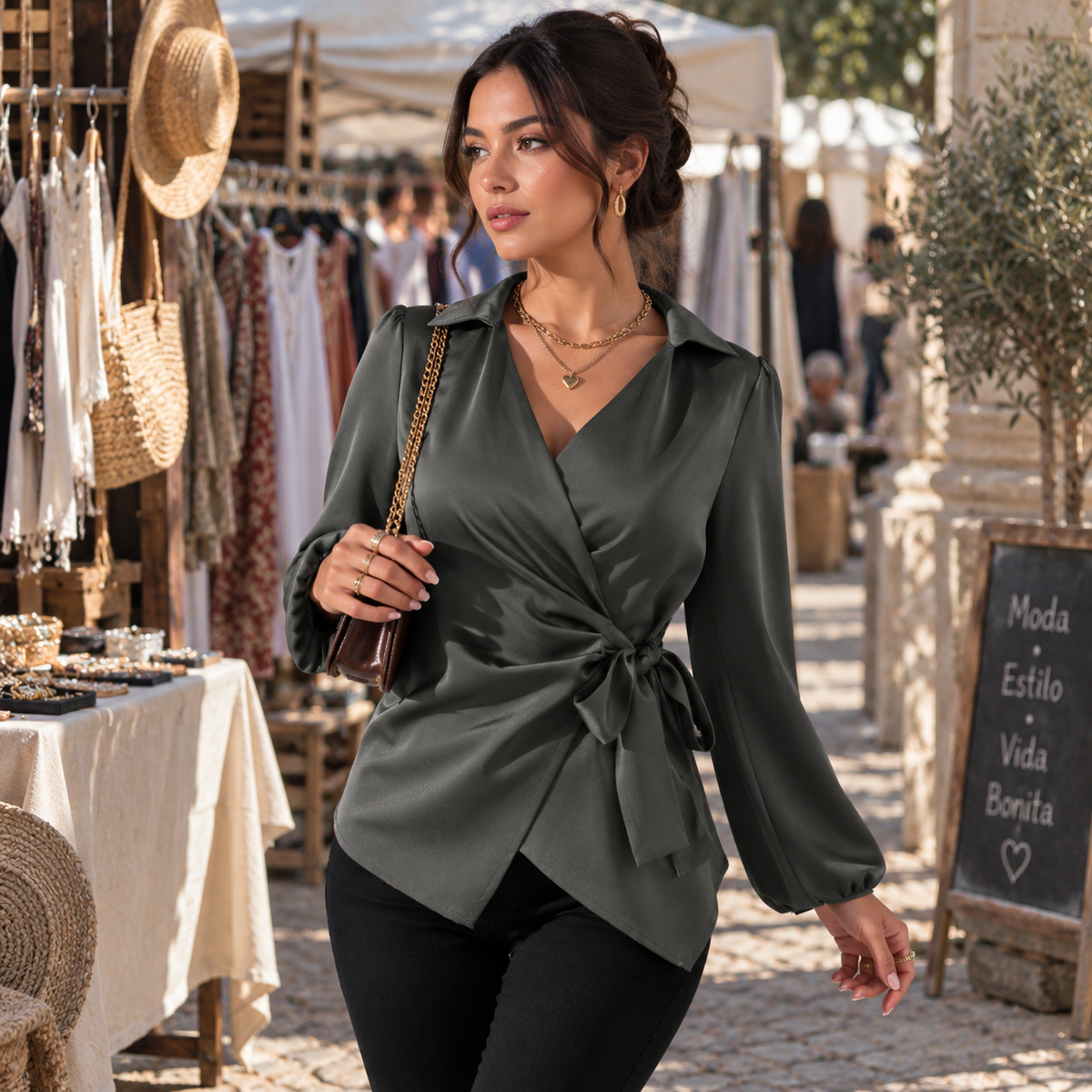 Évora - Blusa Cruzada con Lazada Ajustable