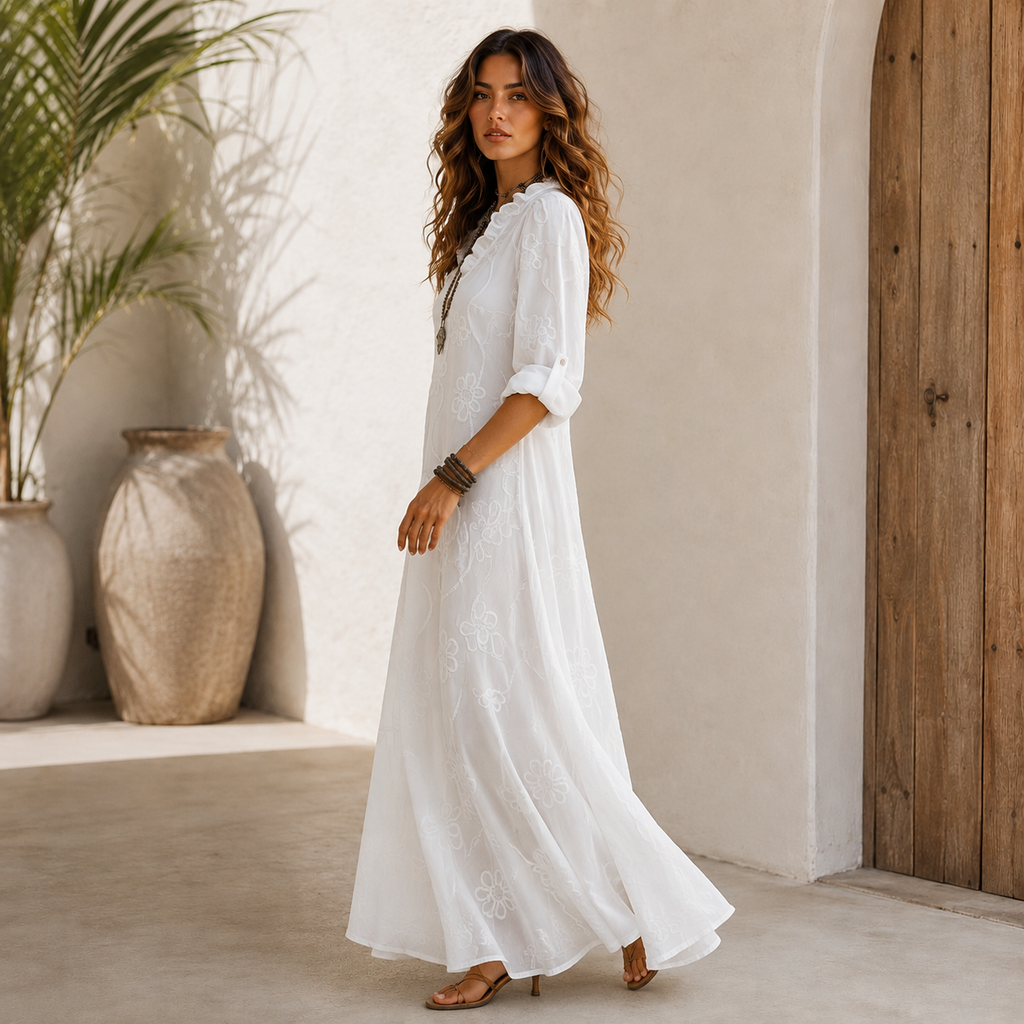 Nerja - Vestido Largo Blanco con Bordados