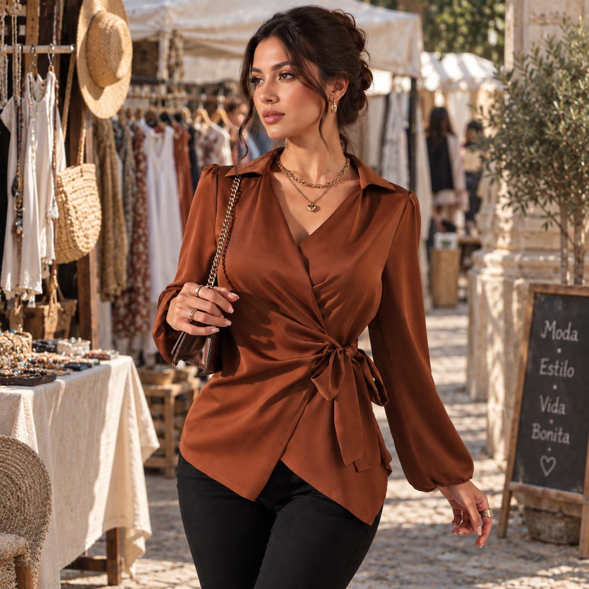 Évora - Blusa Cruzada con Lazada Ajustable