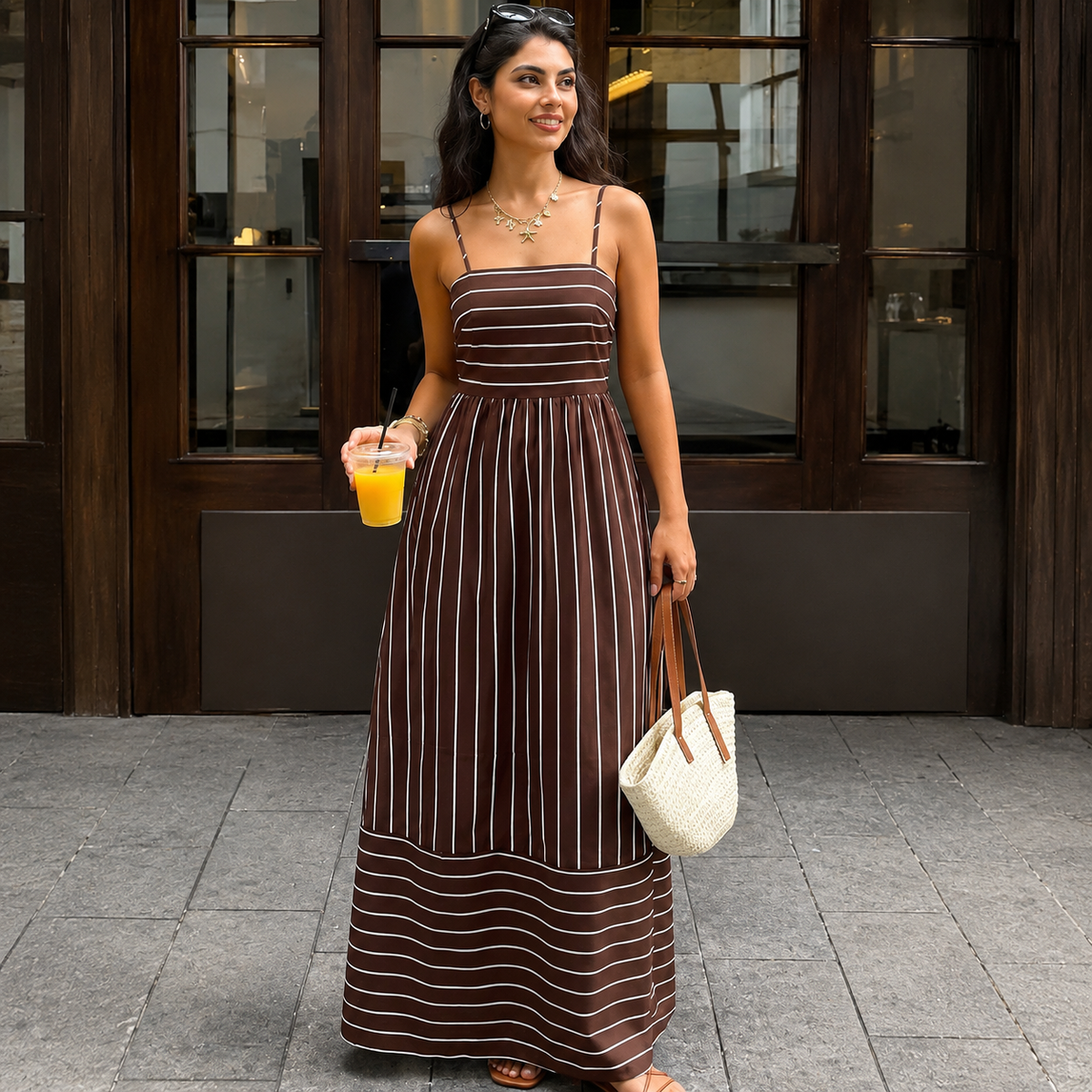 Ronda - Vestido Largo de Rayas con Escote Cuadrado