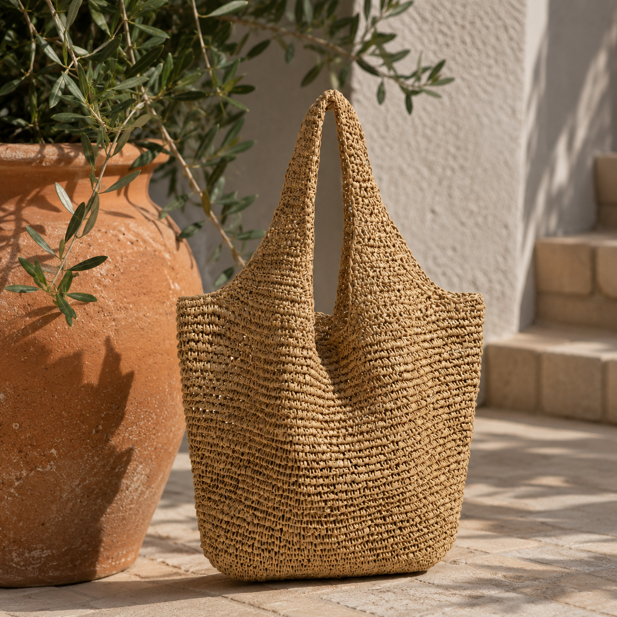 Mijas - Bolso Shopper de Rafia Trenzada