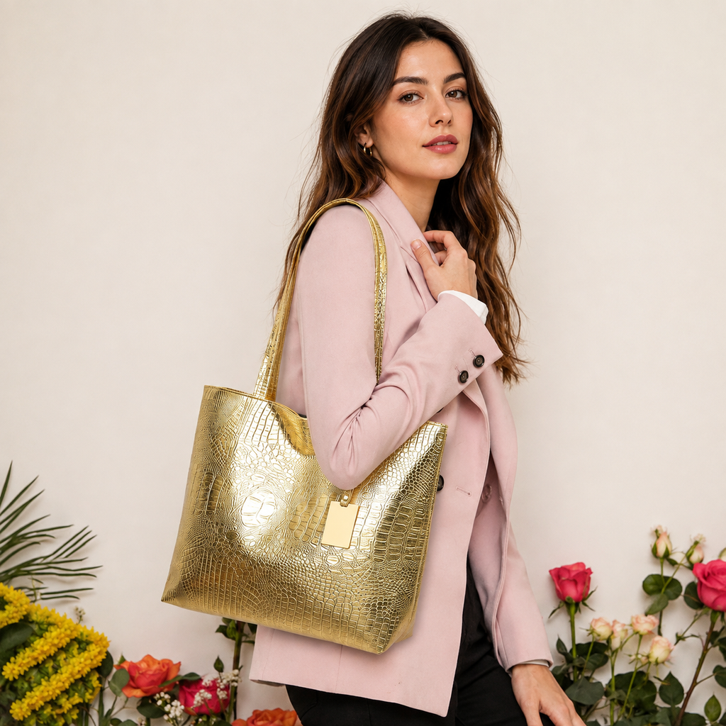 Tina - Bolso Tote Efecto Cocodrilo de Gran Capacidad