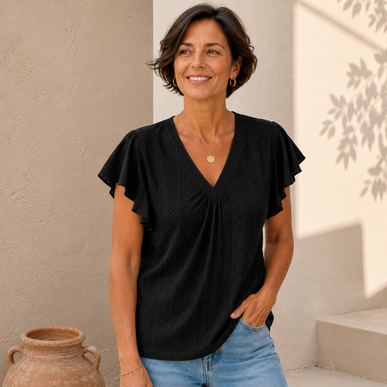 Papillon - Blusa de Manga Mariposa con Escote V