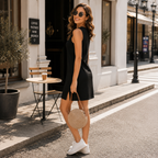 Noir - Vestido Mini Negro sin Mangas con Abertura Lateral
