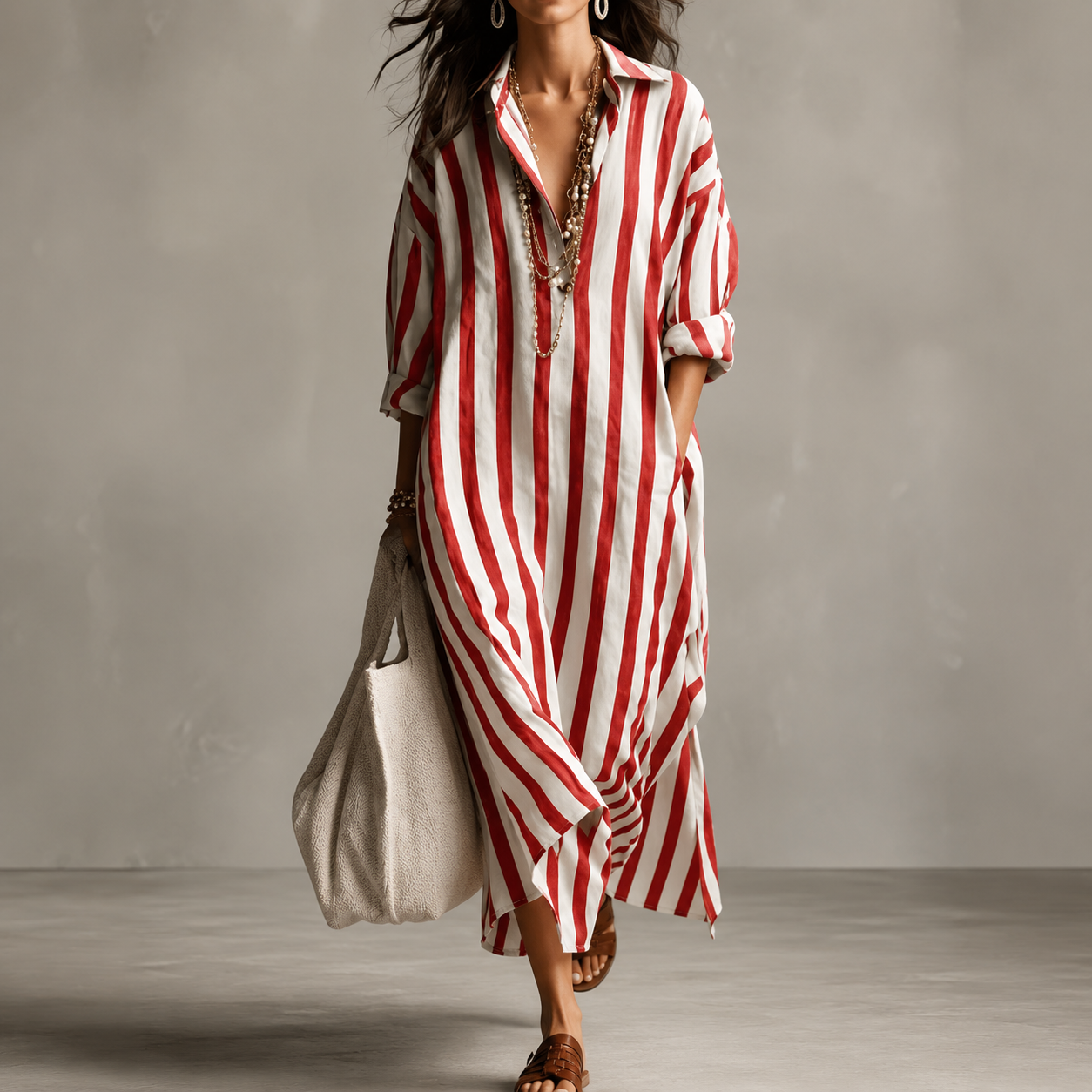 Sarah - Vestido Camisero Boho de Rayas