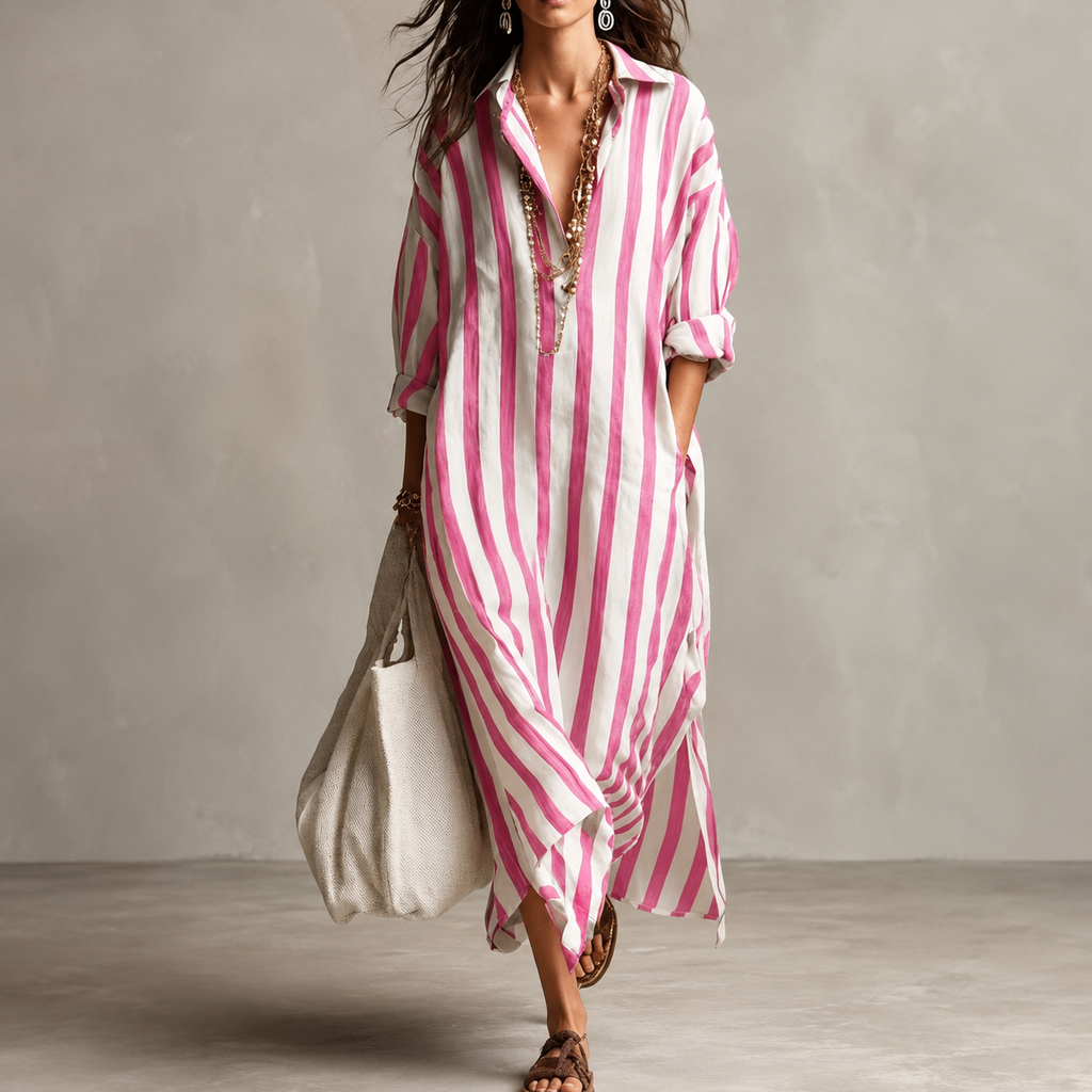 Sarah - Vestido Camisero Boho de Rayas