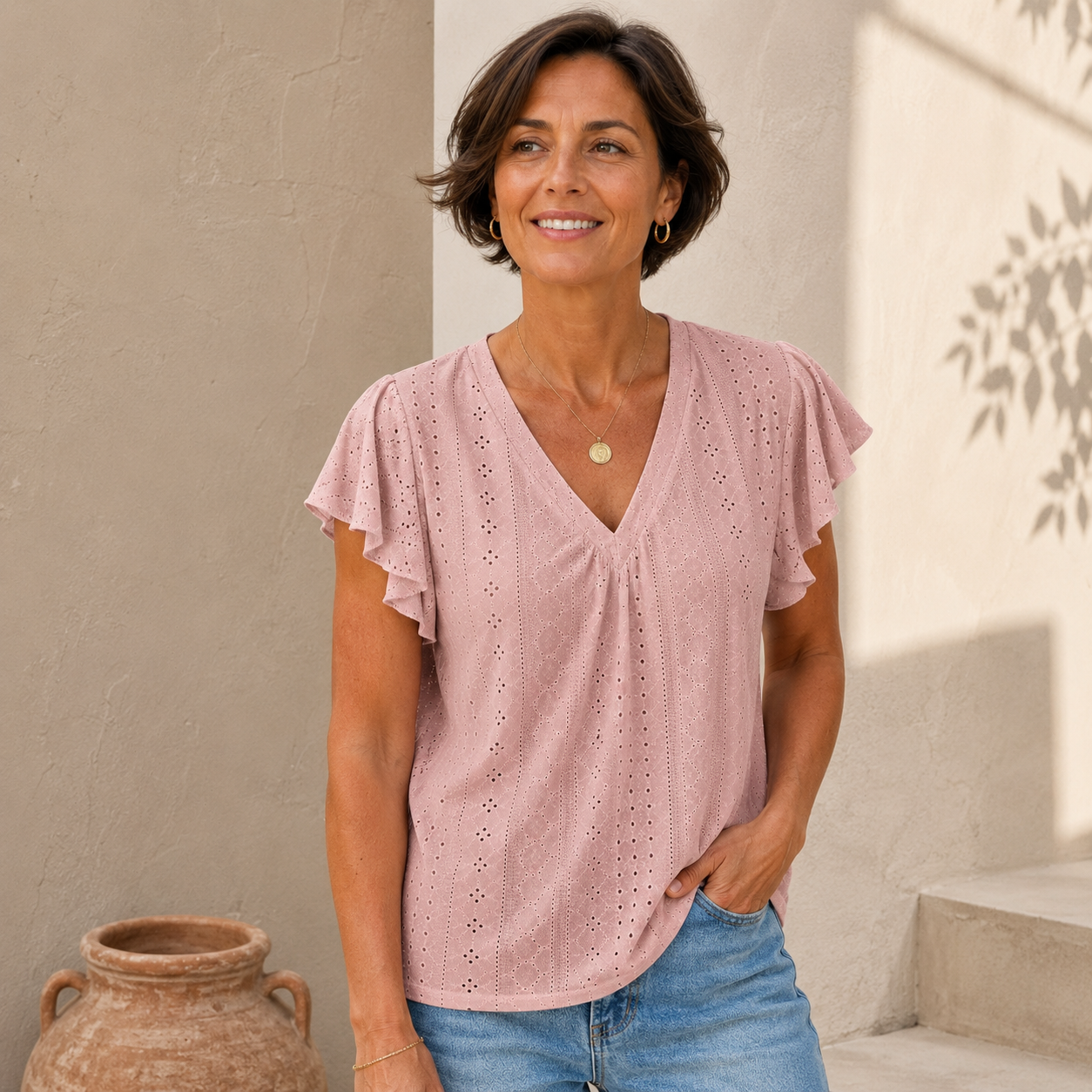 Papillon - Blusa de Manga Mariposa con Escote V