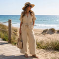 Toscana - Conjunto de Blusa con Lazo y Pantalón Ancho de Lino