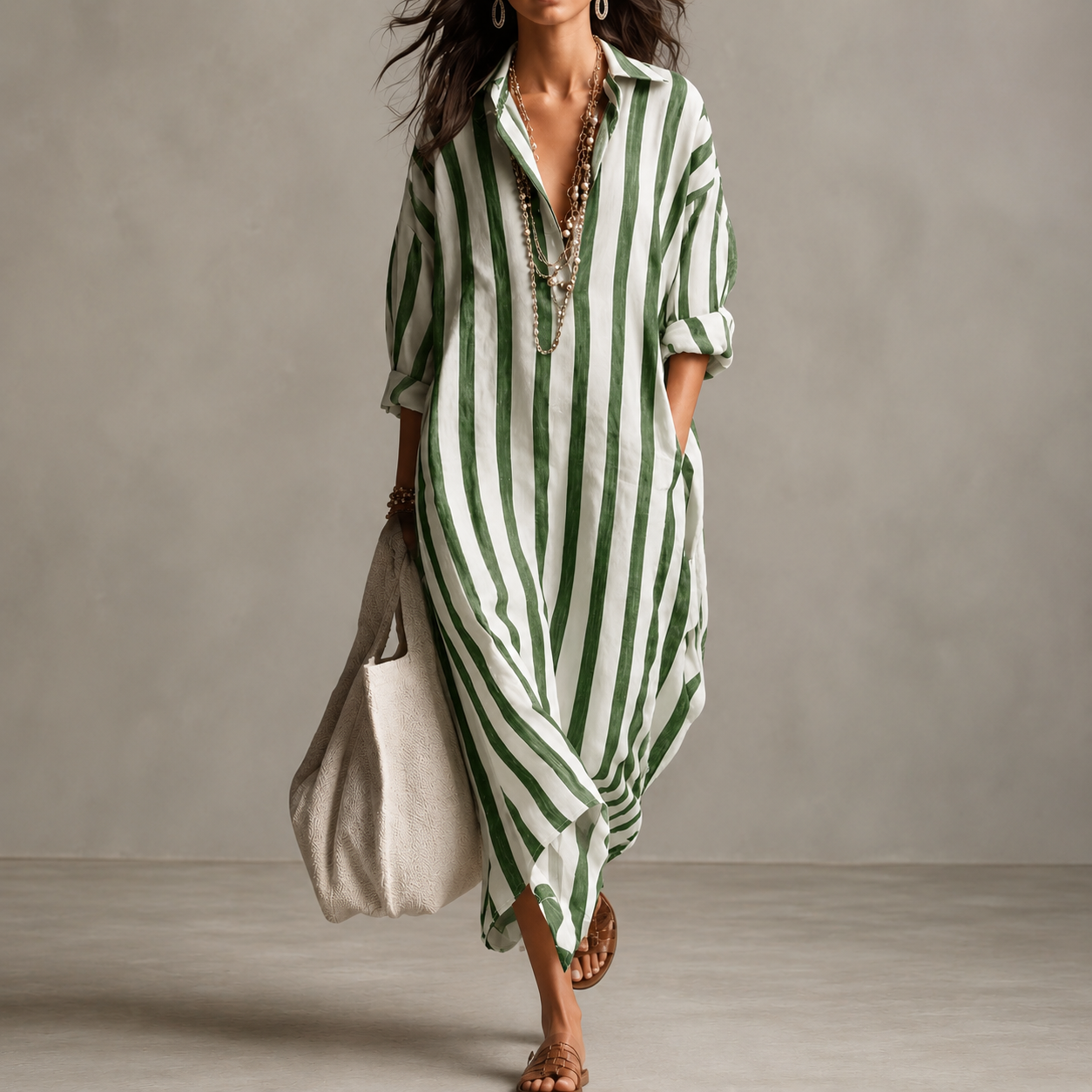 Sarah - Vestido Camisero Boho de Rayas