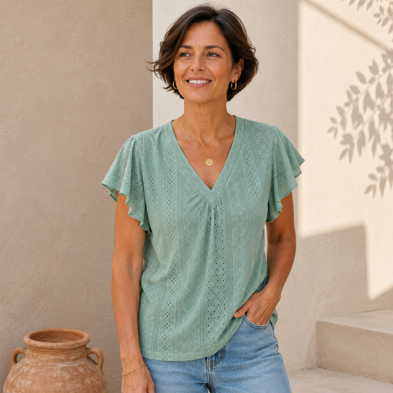Papillon - Blusa de Manga Mariposa con Escote V